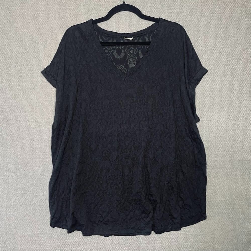 Balance Collection Women's Burnout T-Shirt V Neck Rolled Sleeve Sheer XL